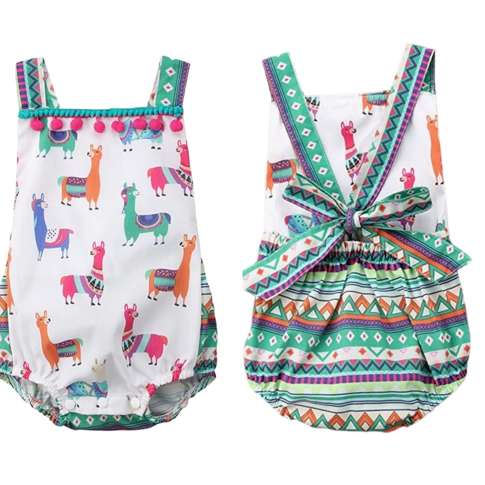 Girl Llama Alpaca Tassel Romper Jumpsuit One-Piece Outfit -Size 90/ 18-24 month
